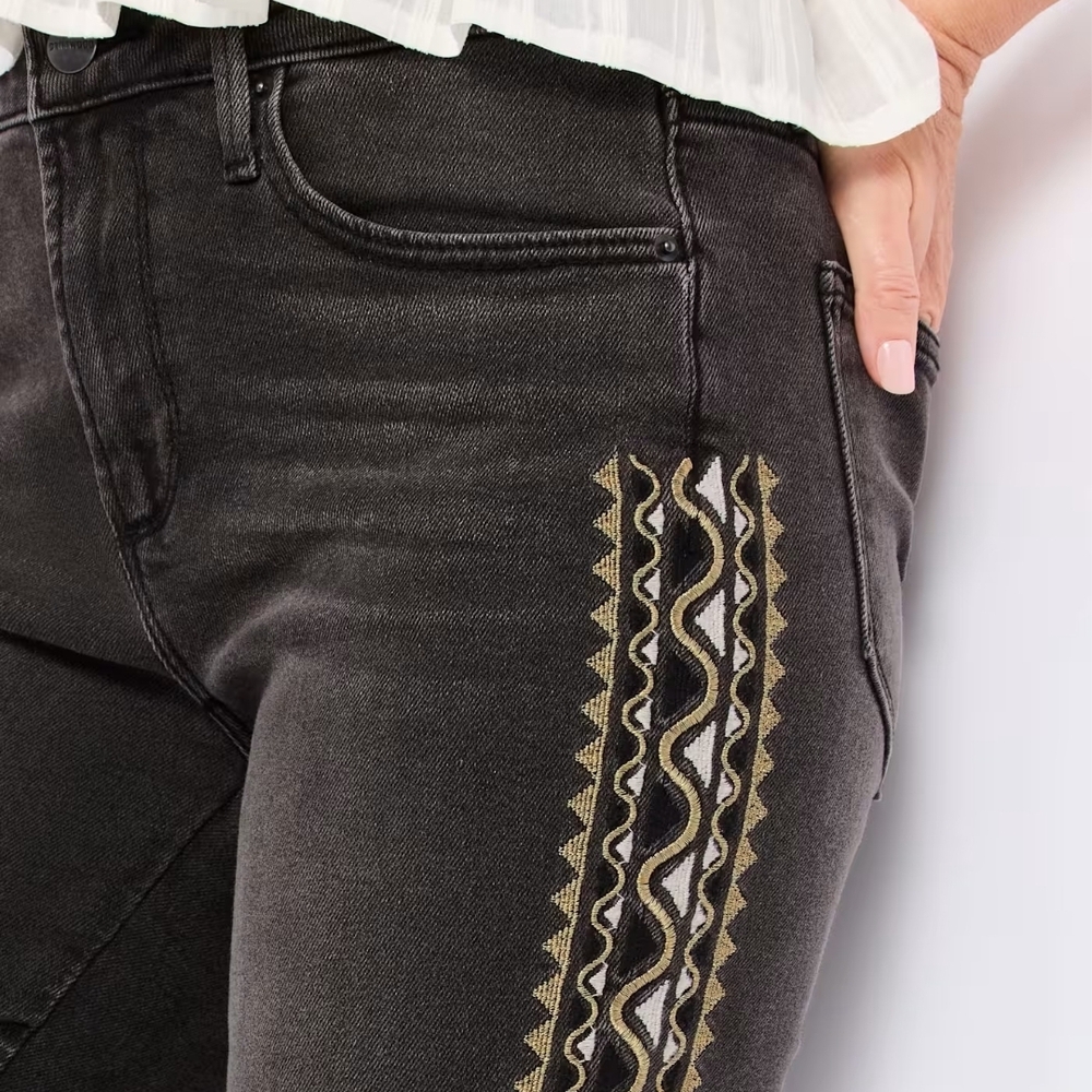 DRIFTWOOD NWT Black Skinny Jeans with Gold Embroidery